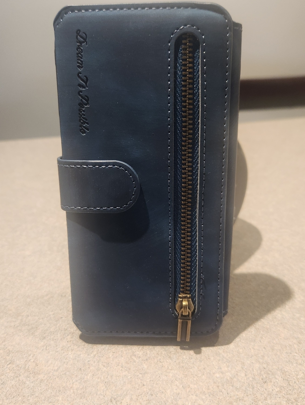 Universal Blue Leather Wallet Phone Case with Gold Ring Holder For IP17 - Picture 3 of 10